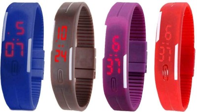 NS18 Silicone Led Magnet Band Watch Combo of 4 Blue, Brown, Purple And Red Digital Watch  - For Couple   Watches  (NS18)