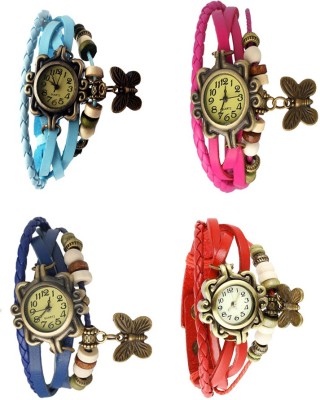 NS18 Vintage Butterfly Rakhi Combo of 4 Sky Blue, Blue, Pink And Red Analog Watch  - For Women   Watches  (NS18)