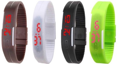 NS18 Silicone Led Magnet Band Combo of 4 Brown, White, Black And Green Digital Watch  - For Boys & Girls   Watches  (NS18)