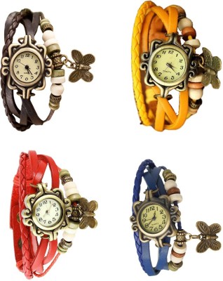 NS18 Vintage Butterfly Rakhi Combo of 4 Brown, Red, Yellow And Blue Analog Watch  - For Women   Watches  (NS18)