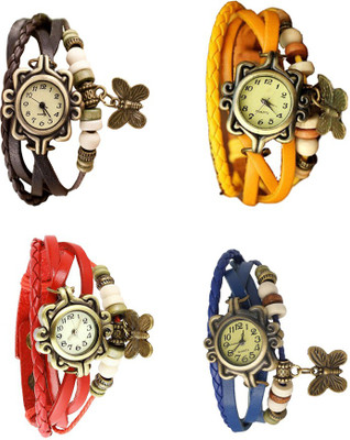 

Kissu Vintage Rakhi Combo of 4 Brown, Red, Yellow And Blue Watch - For Women