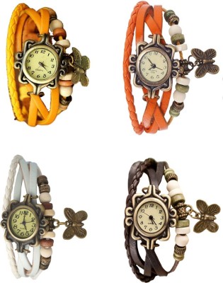 NS18 Vintage Butterfly Rakhi Combo of 4 Yellow, White, Orange And Brown Analog Watch  - For Women   Watches  (NS18)