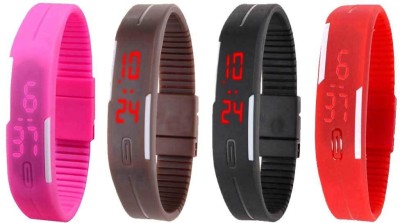 NS18 Silicone Led Magnet Band Watch Combo of 4 Pink, Brown, Black And Red Digital Watch  - For Couple   Watches  (NS18)