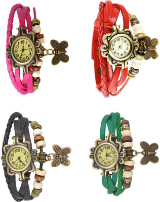 View NS18 Vintage Butterfly Rakhi Combo of 4 Pink, Black, Red And Green Analog Watch  - For Women Wrist Watches Price Online(NS18)