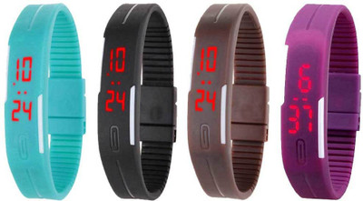 NS18 Silicone Led Magnet Band Watch Combo of 4 Sky Blue, Black, Brown And Purple Digital Watch  - For Couple   Watches  (NS18)