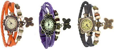 

Kissu Vintage Rakhi Watch Combo of 3 Orange, Purple And Black Watch - For Women