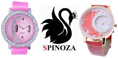 SPINOZA glory pink diamond studded on case and mare red leather belt movable diamonds beads In dial for girls Analog Watch  - For Women   Watches  (SPINOZA)