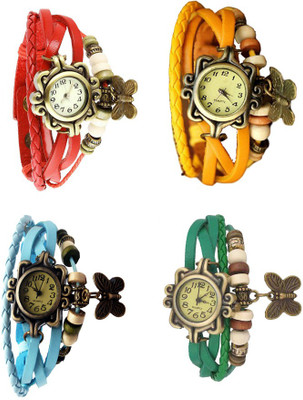 

Kissu Vintage Rakhi Combo of 4 Red, Sky Blue, Yellow And Green Watch - For Women