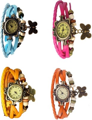 NS18 Vintage Butterfly Rakhi Combo of 4 Sky Blue, Yellow, Pink And Orange Analog Watch  - For Women   Watches  (NS18)