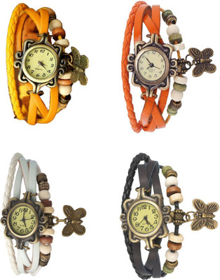 View NS18 Vintage Butterfly Rakhi Combo of 4 Yellow, White, Orange And Black Analog Watch  - For Women Wrist Watches Price Online(NS18)