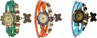 

Kissu Vintage Rakhi Watch Combo of 3 Green, Orange And Sky Blue Watch - For Women