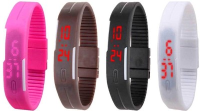 NS18 Silicone Led Magnet Band Combo of 4 Pink, Brown, Black And White Digital Watch  - For Boys & Girls   Watches  (NS18)