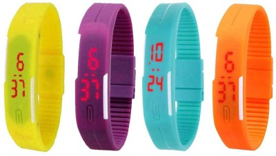 NS18 Silicone Led Magnet Band Combo of 4 Yellow, Purple, Sky Blue And Orange Digital Watch  - For Boys & Girls   Watches  (NS18)