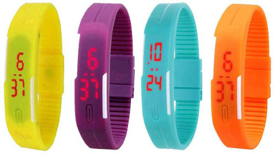 

Kissu Led Magnet Band Combo of 4 Yellow, Purple, Sky Blue And Orange Watch - For Men & Women