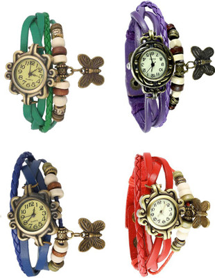 NS18 Vintage Butterfly Rakhi Combo of 4 Green, Blue, Purple And Red Analog Watch  - For Women   Watches  (NS18)