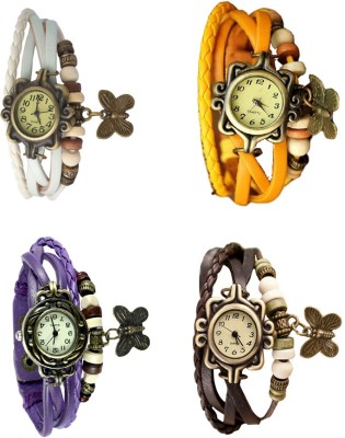 NS18 Vintage Butterfly Rakhi Combo of 4 White, Purple, Yellow And Brown Analog Watch  - For Women   Watches  (NS18)