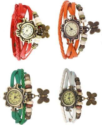 

Kissu Vintage Rakhi Combo of 4 Red, Green, Orange And White Watch - For Women
