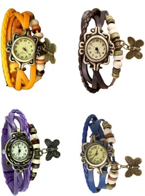 NS18 Vintage Butterfly Rakhi Combo of 4 Yellow, Purple, Brown And Blue Analog Watch  - For Women   Watches  (NS18)