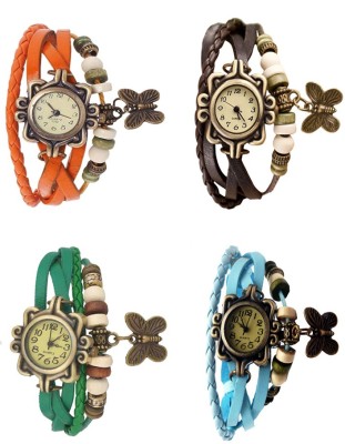NS18 Vintage Butterfly Rakhi Combo of 4 Orange, Green, Brown And Sky Blue Analog Watch  - For Women   Watches  (NS18)