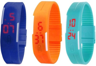 NS18 Silicone Led Magnet Band Combo of 3 Blue, Orange And Sky Blue Digital Watch  - For Boys & Girls   Watches  (NS18)