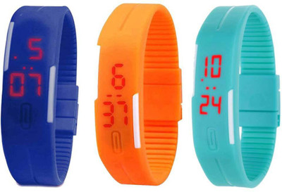 

Kissu Led Band Watch Combo of 3 Blue, Orange And Sky Blue Watch - For Couple