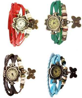NS18 Vintage Butterfly Rakhi Combo of 4 Red, Brown, Green And Sky Blue Analog Watch  - For Women   Watches  (NS18)
