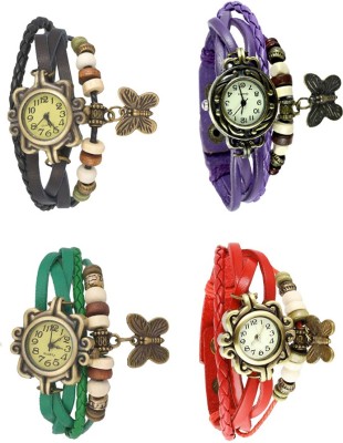 NS18 Vintage Butterfly Rakhi Combo of 4 Black, Green, Purple And Red Analog Watch  - For Women   Watches  (NS18)