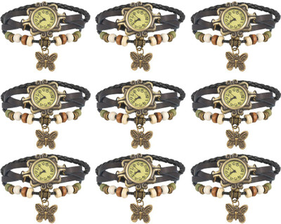 

Kissu Vintage Rakhi Combo of 9 Blk Watch - For Women