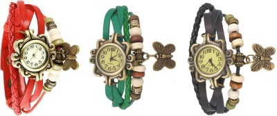 NS18 Vintage Butterfly Rakhi Watch Combo of 3 Red, Green And Black Analog Watch  - For Women   Watches  (NS18)