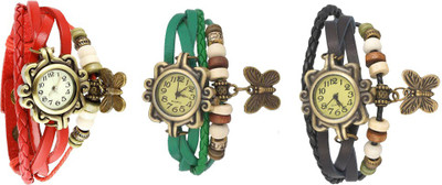 

NS18 Vintage Butterfly Rakhi Watch Combo of 3 Red, Green And Black Watch - For Women