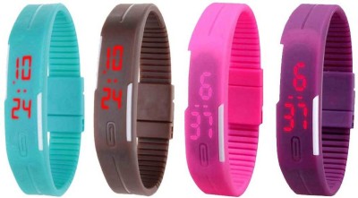 NS18 Silicone Led Magnet Band Watch Combo of 4 Sky Blue, Brown, Pink And Purple Digital Watch  - For Couple   Watches  (NS18)
