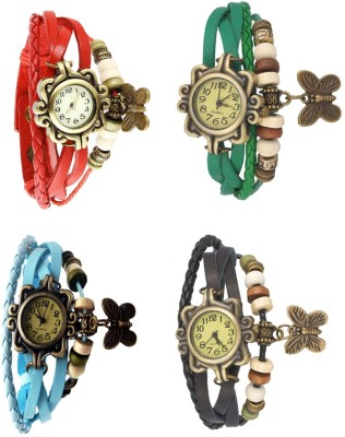 NS18 Vintage Butterfly Rakhi Combo of 4 Red, Sky Blue, Green And Black Analog Watch  - For Women   Watches  (NS18)