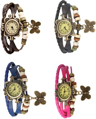 NS18 Vintage Butterfly Rakhi Combo of 4 Brown, Blue, Black And Pink Analog Watch  - For Women   Watches  (NS18)