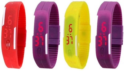 NS18 Silicone Led Magnet Band Watch Combo of 4 Red, Pink, Yellow And Purple Watch  - For Couple   Watches  (NS18)