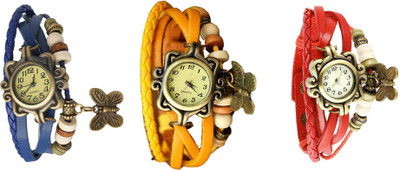 

Kissu Vintage Rakhi Watch Combo of 3 Blue, Yellow And Red Watch - For Women