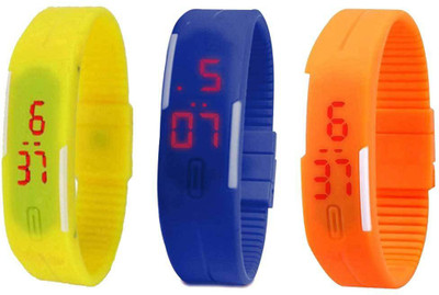 

Kissu Led Band Watch Combo of 3 Yellow, Blue And Orange Watch - For Couple