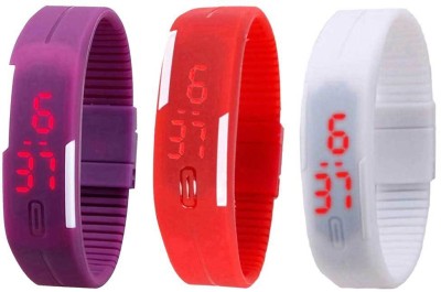 NS18 Silicone Led Magnet Band Combo of 3 Purple, Red And White Digital Watch  - For Boys & Girls   Watches  (NS18)