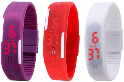 NS18 Silicone Led Magnet Band Combo of 3 Purple, Red And White Digital Watch  - For Boys & Girls   Watches  (NS18)