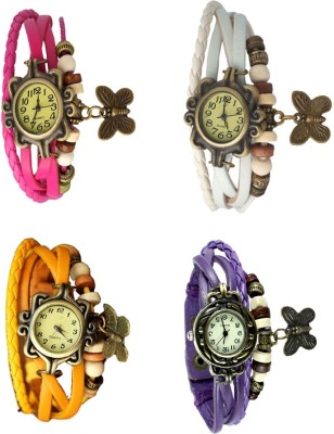 NS18 Vintage Butterfly Rakhi Combo of 4 Pink, Yellow, White And Purple Analog Watch  - For Women   Watches  (NS18)
