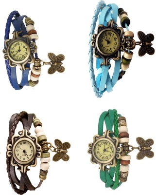 NS18 Vintage Butterfly Rakhi Combo of 4 Blue, Brown, Sky Blue And Green Analog Watch  - For Women   Watches  (NS18)