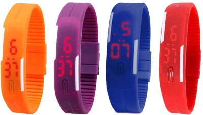 NS18 Silicone Led Magnet Band Watch Combo of 4 Orange, Purple, Blue And Red Digital Watch  - For Couple   Watches  (NS18)