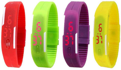 

NS18 Silicone Led Magnet Band Combo of 4 Red, Green, Purple And Yellow Watch - For Boys & Girls