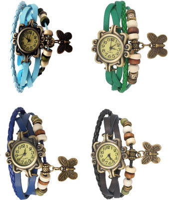 

NS18 Vintage Butterfly Rakhi Combo of 4 Sky Blue, Blue, Green And Black Watch - For Women