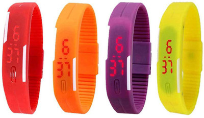 

NS18 Silicone Led Magnet Band Combo of 4 Red, Orange, Purple And Yellow Watch - For Boys & Girls