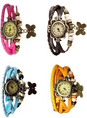NS18 Vintage Butterfly Rakhi Combo of 4 Pink, Sky Blue, Brown And Yellow Analog Watch  - For Women   Watches  (NS18)
