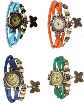 NS18 Vintage Butterfly Rakhi Combo of 4 Sky Blue, Blue, Orange And Green Analog Watch  - For Women   Watches  (NS18)