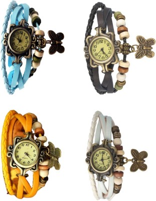 NS18 Vintage Butterfly Rakhi Combo of 4 Sky Blue, Yellow, Black And White Analog Watch  - For Women   Watches  (NS18)