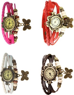 NS18 Vintage Butterfly Rakhi Combo of 4 Pink, White, Red And Brown Analog Watch  - For Women   Watches  (NS18)