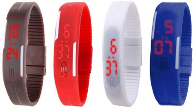NS18 Silicone Led Magnet Band Combo of 4 Brown, Red, White And Blue Digital Watch  - For Boys & Girls   Watches  (NS18)