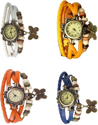NS18 Vintage Butterfly Rakhi Combo of 4 White, Orange, Yellow And Blue Analog Watch  - For Women   Watches  (NS18)